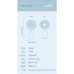 Quạt Mini YOOBAO F3PL Pin 10.000mAh Cầm Tay Để Bàn Tiện Lợi, 3 Cấp Gió, Sử Dụng 36h, Hiển Thị Dung Lượng Pin quat mini cam tay hoac De ban yoobao f3pl 3 cap gio pin 10 000mah su dung 36h hien thi dung luong 21