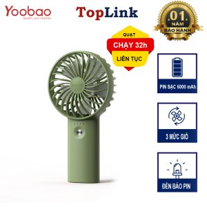 Quạt Tích Điện YOOBAO F3 3000mAh - 6000mAh Cầm Tay Pin Trâu 32h Sử Dụng, Với 3 Tốc Độ Gió, Có Đèn Báo Pin, Thiết Kế Nhỏ Ngọn