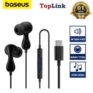 Tai Nghe Có Dây Type C BASEUS CZ20 Âm Thanh Hi-Res Nhét Tai Có Mic Đàm Thoại Thiết Kế Công Thái Học Cách Âm Chống Ồn Chất Lượng Cao